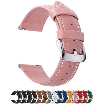 Image de Fullmosa 22mm Bracelet de Montre en Cuir Véritable, 14mm 16mm 18mm 19mm 20mm 24mm à Dégagement Rapide,Boucle Acier Inoxydable,22mm Rose
