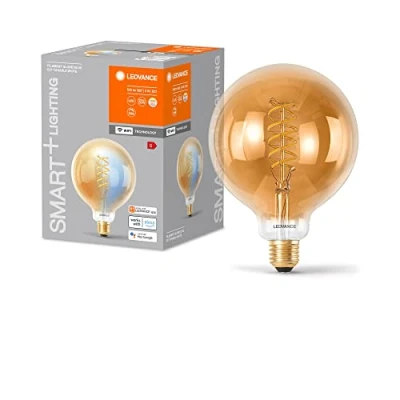 Image de Ampoule LED LEDVANCE SMART+ WIFI, teinte dorée, 8W, 650lm, forme globe diamètre, 125mm et E27, lumière blanche réglable (2200 5000K), dimmable, application ou commande vocale, longue durée de vie