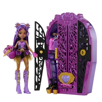 Image de Monster High Coffret Monstrueux Secrets Clawdeen Wolf avec poupée Énigmes Horribles, dressing et plus de 19 surprises, dont des vêtements pour poupée, HXH85