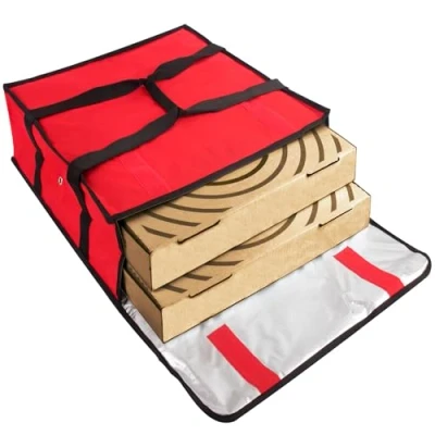 Image de Trail maker Sacs à pizza pour livraison Sac isotherme 3 pizzas de nourriture 20 x 6 cm alimentaire usage personnel et professionnel (rouge)