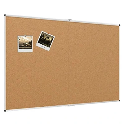Image de VIZ PRO Grand tableau d&#039;affichage pliable en liège 183 x 122 cm Cadre aluminium argenté