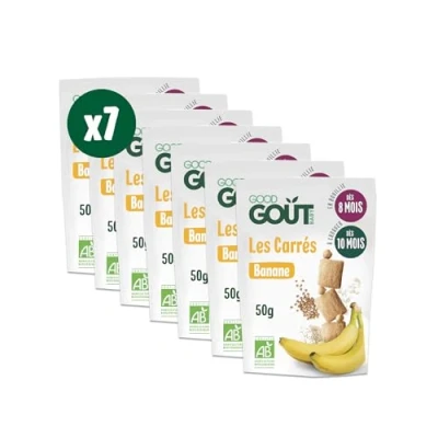 Image de GOOD GOÛT Les Carrés Banane Biscuits Pour Bébé Dès 8 Mois Sans Gluten Sucres Ajoutés* Sachets Refermables 7x50g