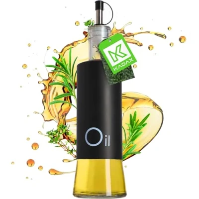 Image de KADAX distributeur pour condiments liquides, flacon en verre avec éléments acier, huile, vinaigre, vinaigrette, bidon d&#039;huile, d&#039;huile d&#039;olive (huile, noir)