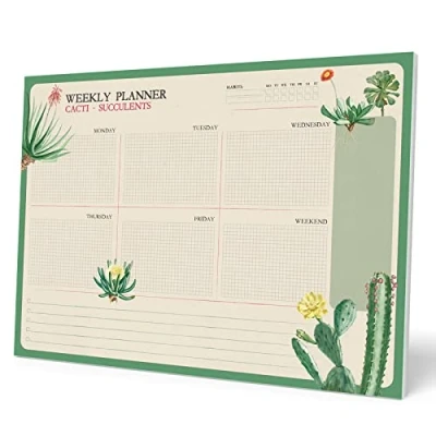 Image de Grupo Erik Bloc Notes A4 Botanical Cacti, Version Anglaise, Sous Main Bureau, Planner Hebdomadaire, Papeterie de Fournitures Scolaires, Organisateur bureau