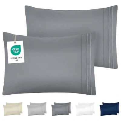 Image de Dreamzie Taie Oreiller 50 x 70 Lot de 2 en Microfibre Brossée Certifiée Oeko Tex Housse Coussin Douce avec Motifs Brodés Anthracite