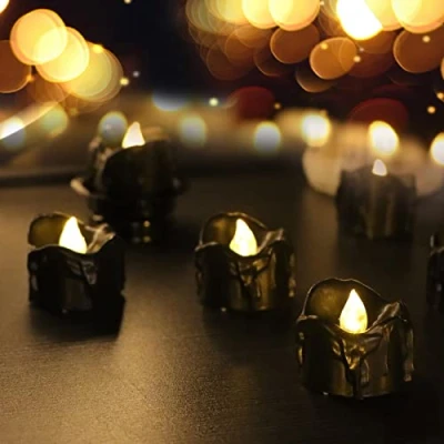 Image de PERZOE 6 Pcs LED Bougies Lumières Noir Chauffe Plat À Piles Électriques Sans Flamme Scintillement Bougie Lampe A