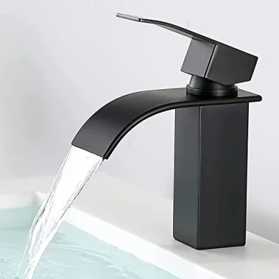 Image de CECIPA Robinet Lavabo Cascade Noir Confortable Salle de Bain Durable Mitigeur Robuste en Laiton+Inox Peinture