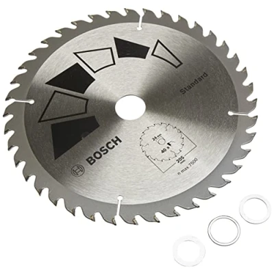 Image de Bosch 1x Lame de Scie Circulaire Standard (pour Bois, Ø 205 x 2.2/1.5 24/20/18/16 mm, 40 Dents, ATB, avec 3x Bague Réduction 20/18/16 Accessoire Circulaire)