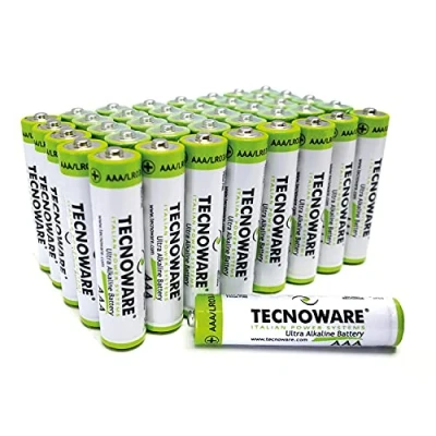 Image de Tecnoware Power Systems Batteries Ultra Alcalines AAA Longue Durée de Vie Sécurité Maximale Emballage Écologique 1.5 Volts, Blanc,