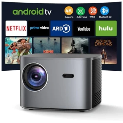 Image de 【Netflix &amp; Autofocus】 Vidéoprojecteur 4K Auto Keystone, Projecteur WiFi6 Bluetooth 28000 Lumens 1080P Full HD avec Zoom 50%, Rétroprojecteur HDMI/USB/Ethernet