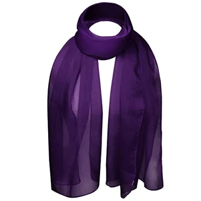 Image de Écharpe classique unie en mousseline de soie légère et douce, tissu semi opaque, 47 x 160 cm, touche luxueuse pour toutes les tenues tout au long l&#039;année Violet Taille unique