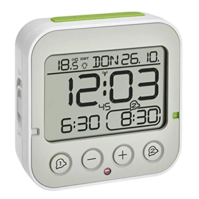 Image de TFA Dostmann réveil numérique Bingo 2.0, 60.2550.02, avec Horloge Radio pilotée, Affichage de la température, 2 Heures réveil, Snooze, rétro éclairage, Blanc