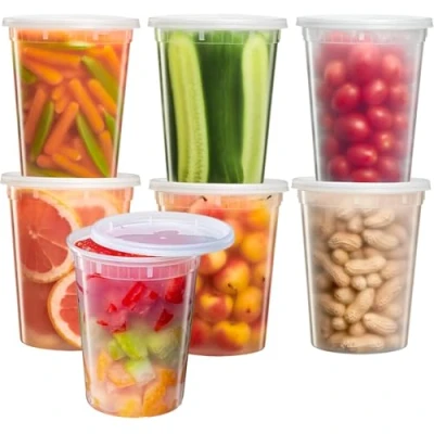 Image de YOYEAH Lot de 24 Récipients en plastique avec couvercle 950 ml rangement réutilisables pour aliments anti fuite