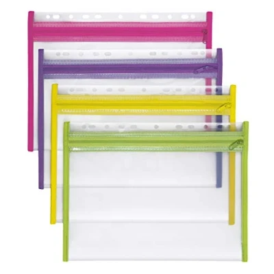 Image de VELOFLEX 4354000 pochette porte documents avec fermeture à glissière, 4 pièces, DIN A4, classable, jaune, vert, rose, violet, VELOBAG XS, glissière