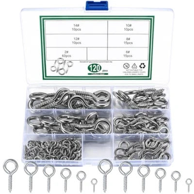 Image de Jttxiu 120 Pièces Boulon à Oeil, Crochet Visser, Piton Oeillet, Porte de Fixation Visser avec Filetage pour Décaration Suspension (argent) (plata)