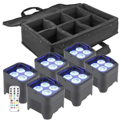 Image de BeamZ BBP94 Lot de 6 Projecteurs PAR Uplight sur Batterie RGB DMX 40 Watts avec Valise 9 Heures d&#039;Autonomie, Idéal pour Éclairage Salle, Mariage, Jardin, Architecture, Hôtel, Restaurant