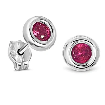 Image de Miore Bijoux pour Femmes Boucles d&#039;Oreilles Solitaires avec Pierre Précieuse/Pierre de Naissance Rubis rouge serti clos Clous d’Oreilles classiques en Or Blanc 9 carats (375) 5.5 x 5,5 mm