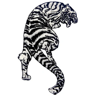 Image de Patch brodé en forme de Le tigre blanc rayé rugissant, à coudre ou coller avec fer repasser