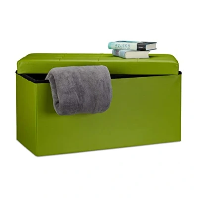 Image de Relaxdays Banc de rangement pratique en simili cuir, 2 places, capacité charge 300 kg, HLP : 38 x 76 cm, vert
