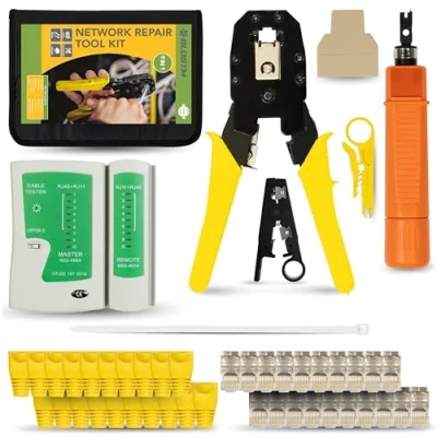 Image de BLOSTM Kit d&#039;Outils Réseau 9 en 1 Pince à Sertir RJ45, Network Tester Cable RJ45 Coupleur et Plus Pour la Maison le Bureau