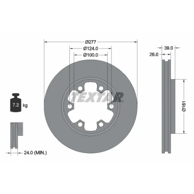 Image de TEXTAR 92059000 Disque de frein 277 26 06/06 124 ventilé l&#039;intérieur sans boulon fix roue, moyeu roue NISSAN: TERRANO 2, Pick Up