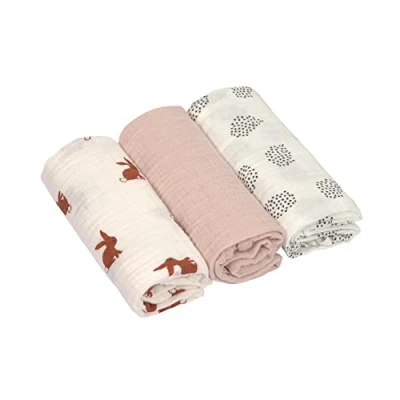 Image de LÄSSIG Bébé Couverture de puériculture Drap Lot 3 en coton 60 x cm/Swaddle &amp; Burp Blanket M Little Forest Rabbit