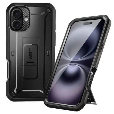 Image de SUPCASE Coque pour iPhone 16 Plus avec Protecteur d&#039;écran Intégré (Unicorn Beetle Pro) [Support Pliable &amp; Clip Ceinture] Protection Militaire Antichoc Intégrale 6,7&quot;, Noir