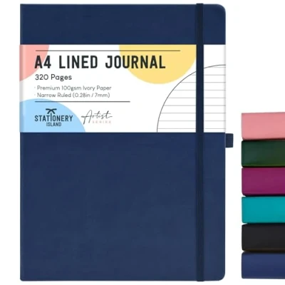 Image de STATIONERY ISLAND Carnet Ligné A4, 320 Pages A4 de Notes, Couverture Rigide 100 g/m² pour Ecrire, Travailler, Etudier, Journal Intime, Myrtille