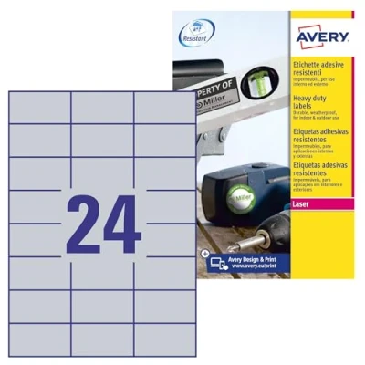 Image de Avery Zweckform l613320 type Panneau Étiquettes (A4, 480 étiquettes, résistant aux intempéries, antidéchirure, 70 x 37 mm) 20 feuilles, argent