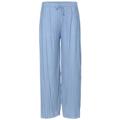 Image de malito more than fashion Pantalon plissé pour femme ample en mousseline de soie douce et fluide d&#039;été long Marlène tendance 883, bleu jeans, S M