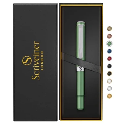 Image de Scriveiner Roller Vert EDC Stylo de luxe, poche lourd avec finition chromée, d&#039;écriture agréable, Cadeau homme et femme, Recharge Schmidt, Ensemble stylos bureau