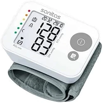 Image de Sanitas SBC 22 Tensiomètre au poignet, mesure entièrement automatique de la tension artérielle et du pouls, fonction d&#039;alerte en cas d&#039;éventuels troubles rythme cardiaque, Écran LCD