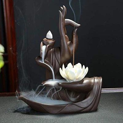 Image de Porte encens à refoulement en céramique avec 10 cônes d&#039;encens forme de lotus (style 1)