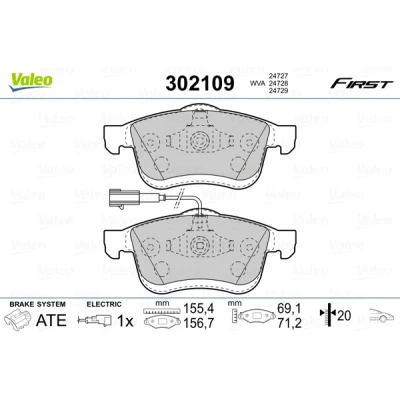 Image de VALEO 302109 Jeu de plaquettes frein FIRST Essieu avant contact signal d&#039;usure inclus avec tôle anti bruit FIAT: Doblo II Van / Break