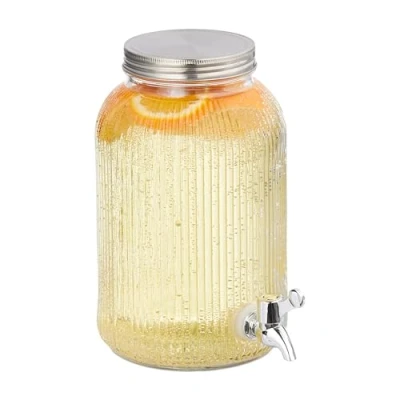 Image de Relaxdays Distributeur de Boisson, 4 l, avec Robinet et Couvercle, Design décoratif, pour Votre Limonade, Transparent