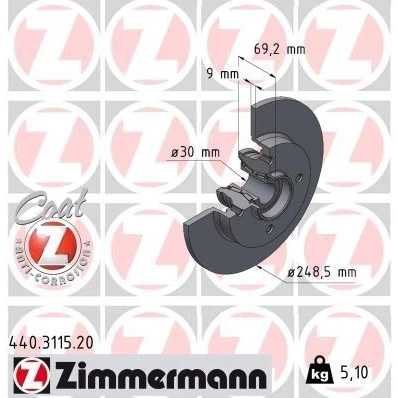 Image de ZIMMERMANN Disque de frein PEUGEOT: 208 I 3/5 portes, 207 307 CITROËN: C4 DS3 3 C3 II, OPEL: Crossland X