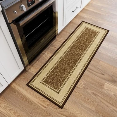 Image de Ottomanson Tapis de couloir collection Ottohome dos en caoutchouc avec bordure style contemporain 50 cm x 150 marron