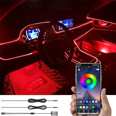 Image de TABEN Kit d&#039;éclairage d&#039;ambiance de Voiture Music Sync Multicolore RVB 16 Millions Couleurs 3 mètres Fibre Optique USB Kits d&#039;ambiance, Son Actif et sans Fil Bluetooth APP Control 12V