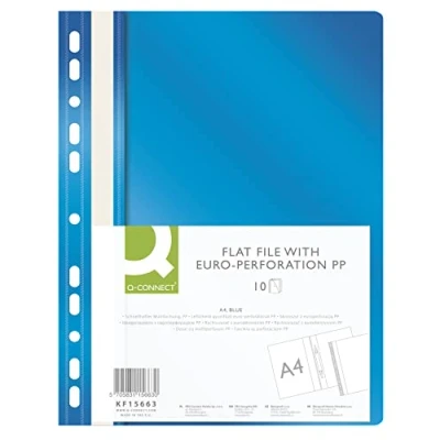 Image de Q Connect KF15663 Lot de 10 chemises en plastique A4 avec bandes d&#039;inscription, rabat transparent, perforées et