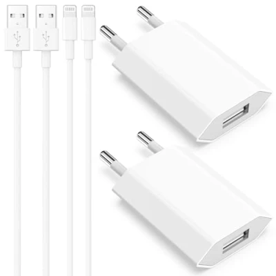 Image de Chargeur iPhone, 4 Pack Cable de 2M et 5W Prises USB Compatible avec iPhone 8 7 6 6S SE 2020 5S 5 5C 14 13 12 11 10 Pro Max XR X XS Plus Pad, Adaptateur Charger Câble Romalux