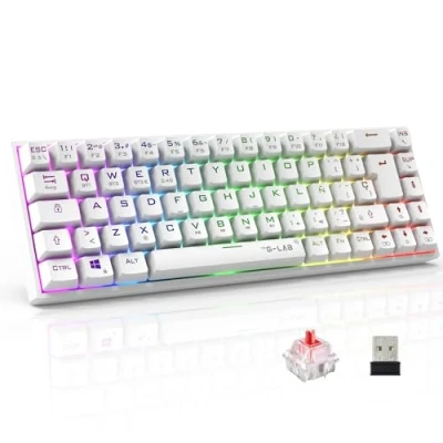 Image de The G Lab Keyz Titanium WL Clavier Gaming sans Fil 65% AZERTY Mecanique Switch Rouge, RGB 100% Personnalisable, Macros programmables Gamer PC, PS4, PS5, Xbox Blanc