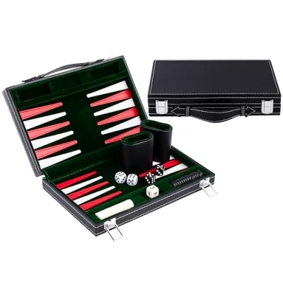 Image de Backgammon de voyage engelhart modèle 11 valise en simili cuir feutres vert/rouge/blanc