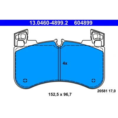 Image de ATE 13.0460 4899.2 Jeu de plaquettes frein préparé pour indicateur d&#039;usure, contact signal d&#039;usure exclu LAND ROVER: Range Rover Sport