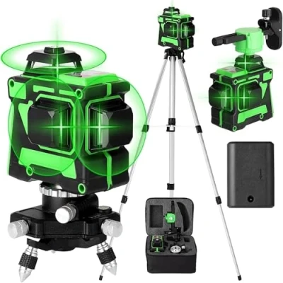 Image de Niveau Laser Vert 360 3D 12 Lignes Autonivelant de Niveaux, Lazer avec Fonction d&#039;auto nivellement, Chantier, 4800 mAh Multifonctionnel Horizontales Verticales, 1 * Batteries