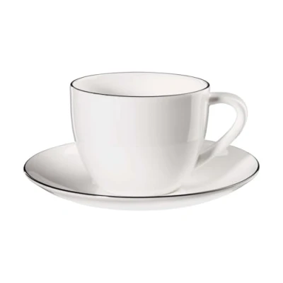 Image de ASA À Table Ligne Noire 1929113 Tasse avec Soucoupe Fine Bone China Noir/Blanc 0,25L 9 x 7 cm