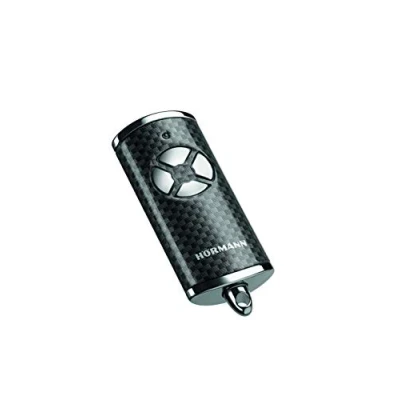 Image de Hörmann 4511585 Émetteur Manuel HSE 4 BS (fréquence 868 MHz, Brillant, motorisation Garage avec Capuchons, Piles incluses, Dimensions 28 x 70 14 mm, Anneau Porte clés Inclus), Carbone chromé