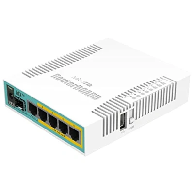 Image de MikroTik Hex PoE with 800MHz CPU PoE, IEEE 802.3at, RB960PGS (Hex 10,100,1000 Mbit/s, 800 MHz, 16 MB, 128 White)