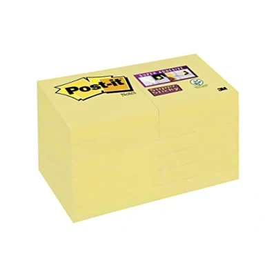 Image de Post it Super Sticky Notes, Jaune Canari, Pack Promo, 12 Blocs, 90 Feuilles par Bloc, 47,6 mm x mm, Pastel Notes Adhésives pour Prise de Listes Tâches et Rappels
