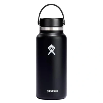 Image de HYDRO FLASK Gourde Isotherme 946 ml (32 oz) Bouteille Inox à Isolation Sous Vide Bouchon Antifuite et Revêtement par Poudre Ouverture Large Noir