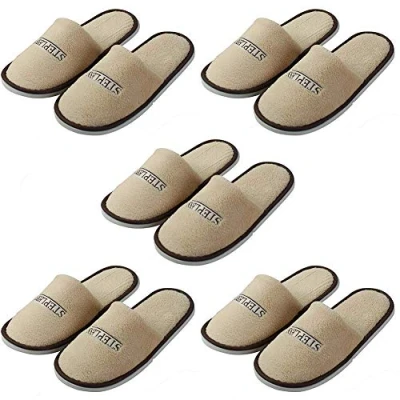 Image de Ogquaton 5 Paires de Pantoufles Non jetables Marron en Peluche à Bout fermé pour hôtel Voyage Spa 29 cm * 11,5 durables et utiles